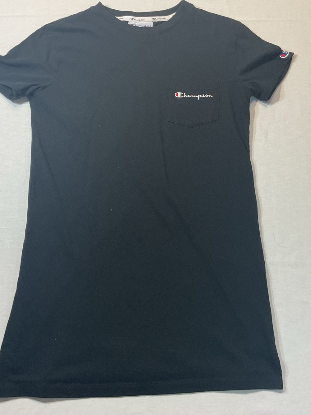Champion Women's Black T-Shirt Dress with Logo Size XS, Front Pocket Heritage‎
